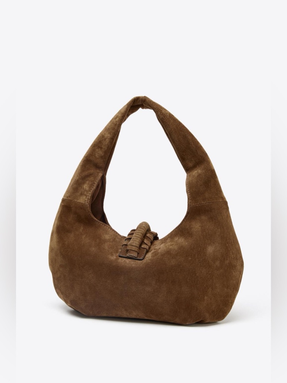 Zara Natural Suede Braided-Trim Fringe Hobo Bag in Brown - Picture 2 of 8